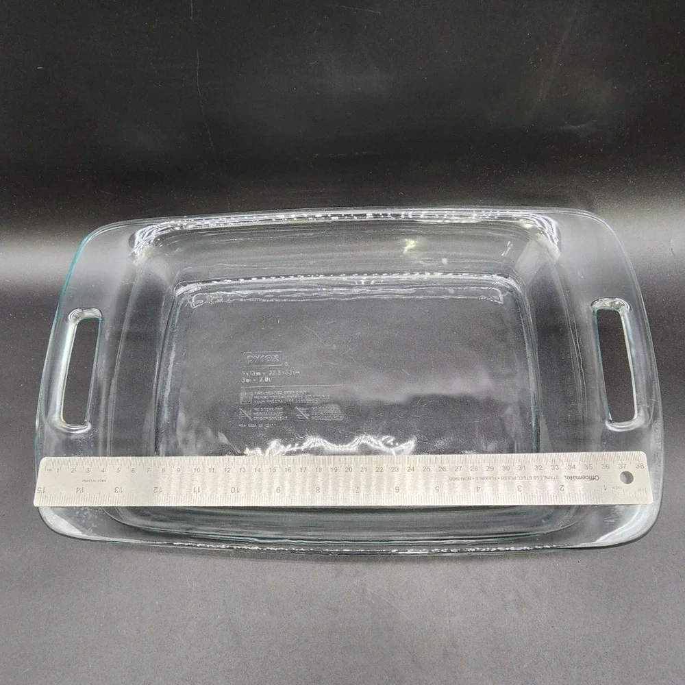 VTG USA Pyrex 3qt 9x13 Clear Blue Tint Glass Rectangular Casserole Baking Dish